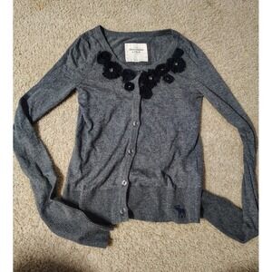 Vintage Y2K Abercrombie and Fitch Sweater Women's M Moose Logo 3D Flowers Bling